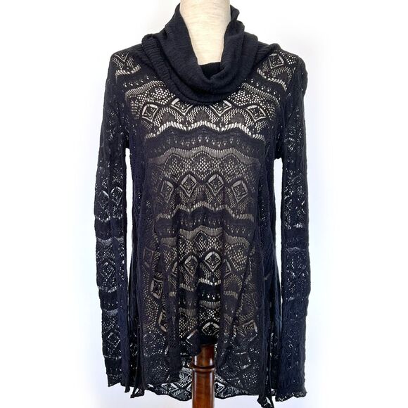 Navy Cowl Neck Lace Top BKE Small - Picture 1 of 7